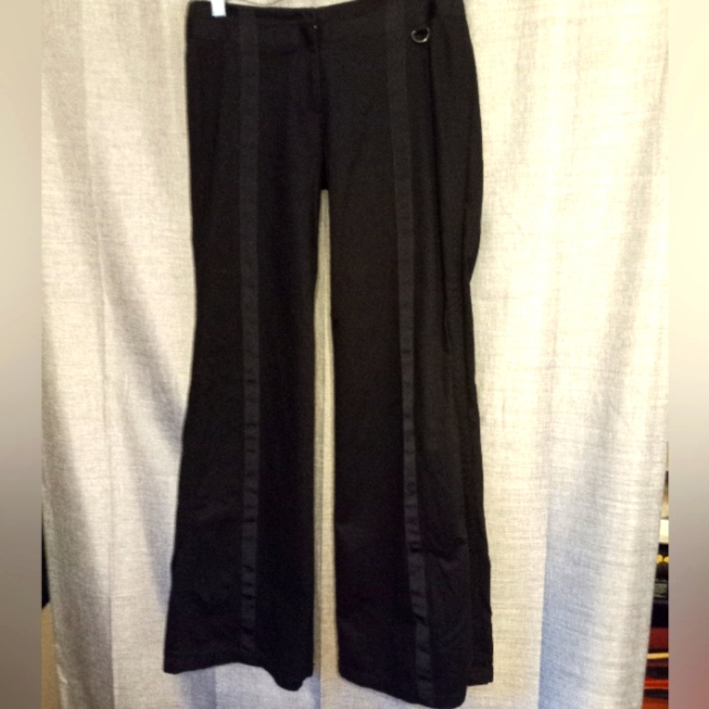 French Connection LowLow-Rise Wide Leg Ribbon Tuxedo Stripe Blk Pant Womens Sz 6